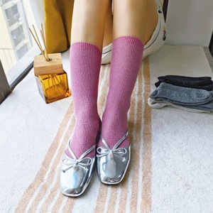 <span class=keywords><strong>Chaussettes</strong></span> en soie dorée et argentée de style Mori vintage, à double aiguille, brillantes, argentées, respirantes, à la cheville, tricotées - Product Image 5