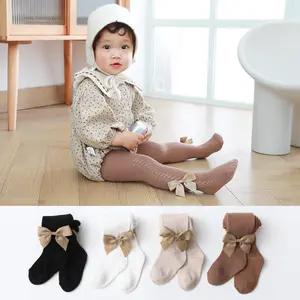 Neonato fiocco nodo bambino collant per bambini calzini per bambina Leggings maglia colorata calze per bambini collant per bambina cotone