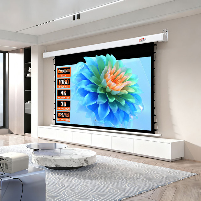 SLJ Electric Tab Tension Projection Projector Screen ALR Ceiling Pull Down Motorized 16:9 High Definition