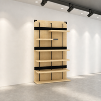 Étagère de présentation de vêtements en bois MDF avec panneau arrière noir, barre ronde, 5 niveaux, pliable, pour la vente en gros
