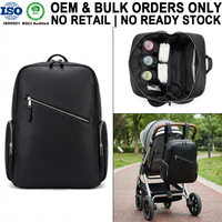 Sac à dos de voyage unisexe en cuir PU noir de qualité supérieure, sac à langer pour parents et maternité avec sangles pour poussette
