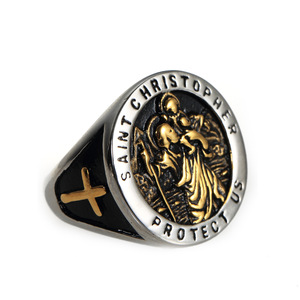 Bague religieuse antique Vintage pour hommes, médaille en relief solide, bague de protection en acier inoxydable américain - Product Image 5