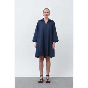 Vestido Mini de Popelina para Mujer, Corte en A, Cintura Natural, Cuello Camisero, Lavable, Informal para Uso Diario, Tejido de Popelina - Product Image 3