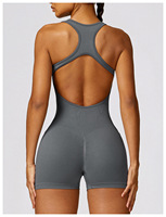 Nouveau femmes une pièce sans couture sans manches coupe serrée combinaison de gymnastique femme entraînement barboteuse évider dos Yoga body