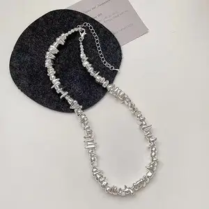 Colar de joias da moda prata irregular nicho pérola temperamento clavícula corrente 2024