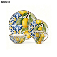 Vente en gros de vaisselle citron moderne créative 16pcs 20pcs service de vaisselle assiette de fruits citron en céramique personnalisé ensembles de dîner pour plats de restaurant