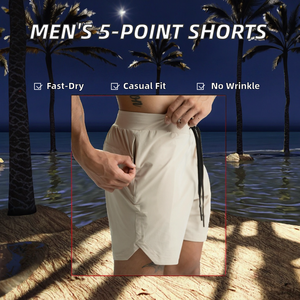 Shorts de sport décontractés pour hommes, couleur unie, tissés, séchage rapide, cinq-quarts, 100 % polyester, anti-plis, style boardshorts - Product Image 2