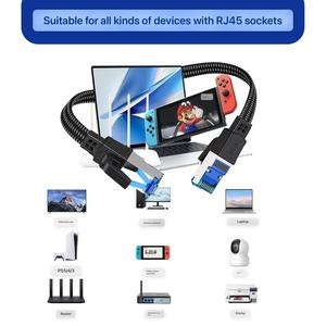 สายอีเธอร์เน็ตแบบแบน Cat8 SSTP 30AWG 40Gbps 2000Mhz หัวต่อ RJ45 สีดำ สายแพทช์เชื่อมต่อเครือข่าย LAN ความเร็วสูง - Product Image 1