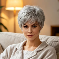 Perruque synthétique courte et texturée Bozhen gris argenté, style bob, pour femmes d'âge moyen et âgées, fabriquée à la machine, ajustable