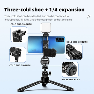 Support de téléphone en métal CNC à fixation par griffe froide, 180° °   Pitch + 360 °   Support à trois griffes <span class=keywords><strong>pour</strong></span> <span class=keywords><strong>appareil</strong></span> photo, cardan et moniteur avec réglage horizontal - Product Image 4