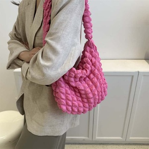 <b>Black</b> Crochet Shoulder <b>Bag</b> Diamond Lattice Pattern Two Straps Zipper Large Capacity Casual Style All Seasons Daily Use - Product Image 5