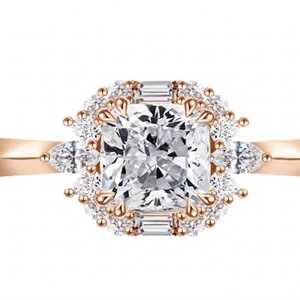 Luxury <b>Cushion</b> Cut Lab Grown Diamond Engagement <b>Ring</b> 14K 18K White Yellow Rose Gold Baguette Pear Halo Double Prongs Jewelry - Product Image 3