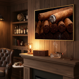 Rustic Tobacco Cigar Lounge Canvas Print for Smoking Room Decor,GOLD <b>FRAMED</b> CANVAS - Product Image 3