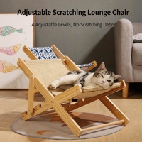 Lit pliant réglable pour chat, structure d'escalade universelle quatre saisons, résistant aux griffures, chaise de plage en bois massif avec griffoir en sisal pour chat