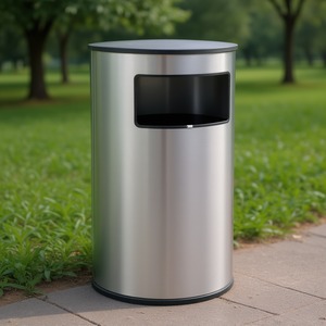 Cestino per Rifiuti in Acciaio Inox 80 L Semicircolare per Uso Esterno - Product Image 3