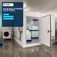 Chambre froide pour le stockage de blocs de glace avec unité de condensation et système de dégivrage électrique par réfrigération