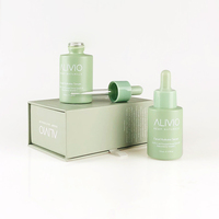 Flacon compte-gouttes en verre vert givré de 30 ml à épaule plate pour sérum et huile, avec boîte cadeau