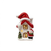 Décoration de Noël créative en céramique en forme de maison, avec lumière LED, thème Père Noël et bonhomme de neige, style américain, pour scènes festives transfrontalières