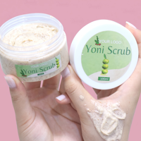 XINHEYU Gommage au sucre Yoni en gros, parfum personnalisé pêche, formule blanchissante hydratante équilibrée au pH, exfoliant, gel douche rose
