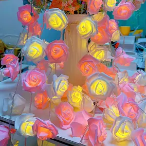 创意发光二极管玫瑰灯串仿真花卉节日夜灯提案情人节婚礼装饰灯