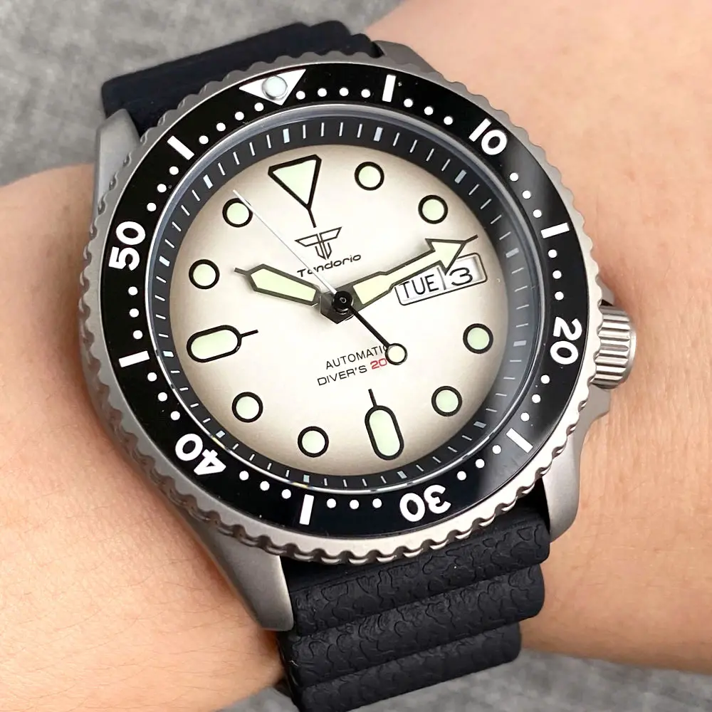 Tandorio Titanium Diver SKX механические часы NH35 Movt 3,8 Корона 120 кликов Безель 20 бар водонепроницаемые наручные часы силиконовый ремешок