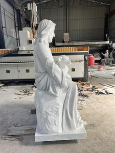 <b>White</b> Marble Stone Life Size Jesus Christ Figurine Religious and Sheep on a Park Jesus Christ Life Size Jesus on a - Product Image 4