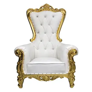 Lüks kraliyet parti oyma barok beyaz altın kral taht sandalye düğün için