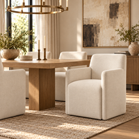 Fauteuil de salle à manger moderne et minimaliste rembourré en tissu tissé beige, dossier haut, chaise d'appoint pour salle à manger, salon, salle de séjour