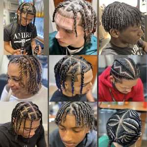 Perruques en cheveux humains 100% naturels Remy indiens, noires, en dentelle, <span class=keywords><strong>pour</strong></span> hommes, extensions de cheveux dreadlocks, tresses, toupet à base PU <span class=keywords><strong>pour</strong></span> hommes - Product Image 4