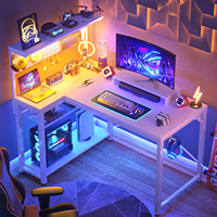 Bureau d'ordinateur de jeu ergonomique avec étagères de rangement et pieds en Z Table de jeu PC réversible pour bureau à domicile ou chambre à coucher