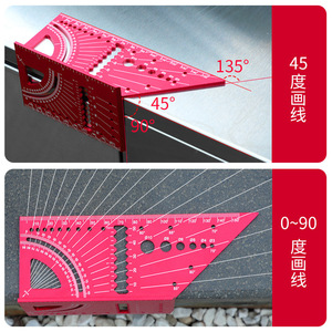 Aluminum Alloy Angle Ruler 45 And 90 Degree Line Marking Woodworking Stop Gauge Multi Functional Tool - Product Image 5