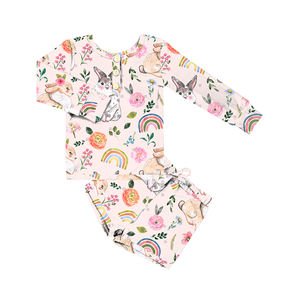 TZ-456-WXI Ropa de día para bebés recién nacidos, ropa de primavera, camiseta para niña y niño, pantalones con 3 botones, conjunto de 2 piezas - Product Image 2