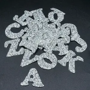 best quality sparkle crystal stones patch logo custom name and letter hot fix rhinestone heat transfers for clothing