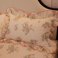 Ensemble de literie vintage floral 100% coton 40S avec jupe de lit en dentelle à volants et attaches antidérapantes 4 pièces