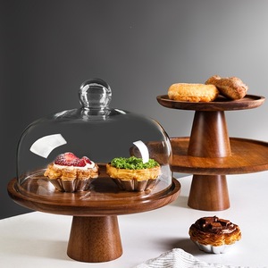 Plateau à gâteau avec couvercle, support rotatif en bois pour desserts, pour fêtes et présentations à domicile, couleur unie, forme ronde - Product Image 1