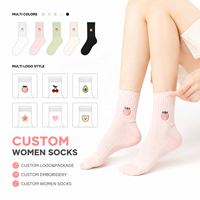 Chaussettes en coton brodées avec logo de fruits coréens mignons (pêche, cerise, avocat) pour femmes, chaussettes amusantes à motif de fruits