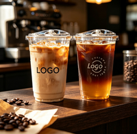 Gobelet en plastique PET transparent carré jetable et recyclable, imprimé sur mesure, avec couvercle, pour café glacé, thé au lait et autres boissons, vente en gros