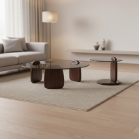 Ensemble de tables basses en verre trempé Tectonic, structure en bois massif, table centrale circulaire, meubles de salon, appartement, salon