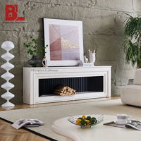 Meuble TV en marbre 391S en promotion, style moderne pour salon, unité TV en MDF avec cheminée intégrée