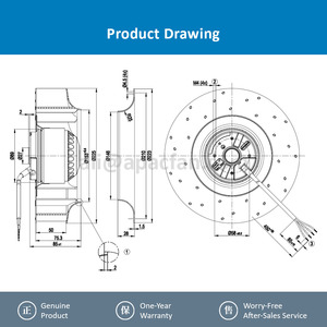 Ventilateur centrifuge de refroidissement à roulement à billes 225 mm, 230 V CA, 115 W, 2700 tr/min, 0,51 A, en plastique PA6, ODM/OEM, pour R2E225-AX52-05 - Product Image 4