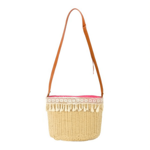 Borsa in paglia 28x18x9cm con finiture in pizzo e frange, borsa a tracolla da donna - Product Image 1