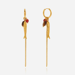 Pendientes de borla con colgante de pez en oro de 18 quilates y piedras de ágata para mujer, para uso diario. - Product Image 1