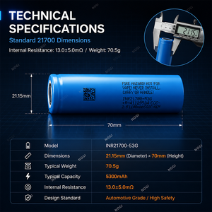 Batterie lithium-ion cylindrique Samsung 53G1 3.6V 5.3Ah 21700 cellules, 1000 cycles, durable, qualité A, fourniture d'usine - Product Image 2