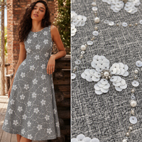 Tissu tricoté brodé de sequins blancs et de perles florales pour robe de mariée, robe de soirée, filles et garçons