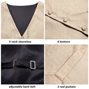 Champagne <span class=keywords><strong>ivoire</strong></span> Paisley hommes <span class=keywords><strong>gilet</strong></span> cravate Hanky boutons de manchette ensemble <span class=keywords><strong>gilet</strong></span> <span class=keywords><strong>costume</strong></span> ensemble pour affaires fête de mariage - Product Image 6