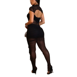 เดรสแขนกุดสำหรับผู้หญิงเดรสตาข่ายจับจีบผ้าโปร่งเซ็กซี่แฟชั่น - Product Image 3