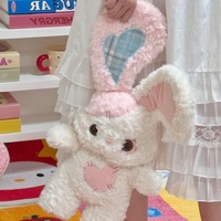 Peluche Lapin Blanc avec Patchwork Cœur Rose, Oreilles et Yeux à Boutons, Doux Lapin en Peluche pour Vente en Gros aux Boutiques de Cadeaux