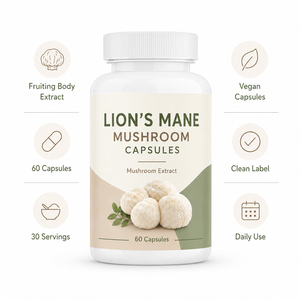Complément alimentaire à base de plantes, extrait complexe de champignons Lion's Mane et Reishi, antioxydant et soutien immunitaire, capsules pour adultes, emballage personnalisé - Product Image 2