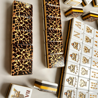 Tuiles de Mahjong Américain en Acrylique à Motif Léopard, Ensemble de Luxe, Tuiles Dorées (Arbre, Bams, Joker, E, S, W, N, Vents, Couches d'Or), pour 4 Joueurs, Poker
