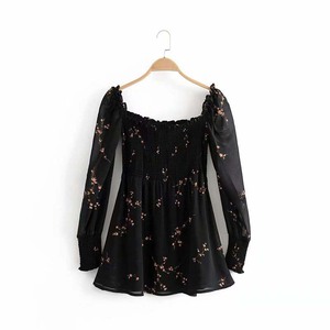 Overseas in Stock Fashion Clothing Black Floral Chiffon Short <strong>Dresses</strong> - Product Image 5